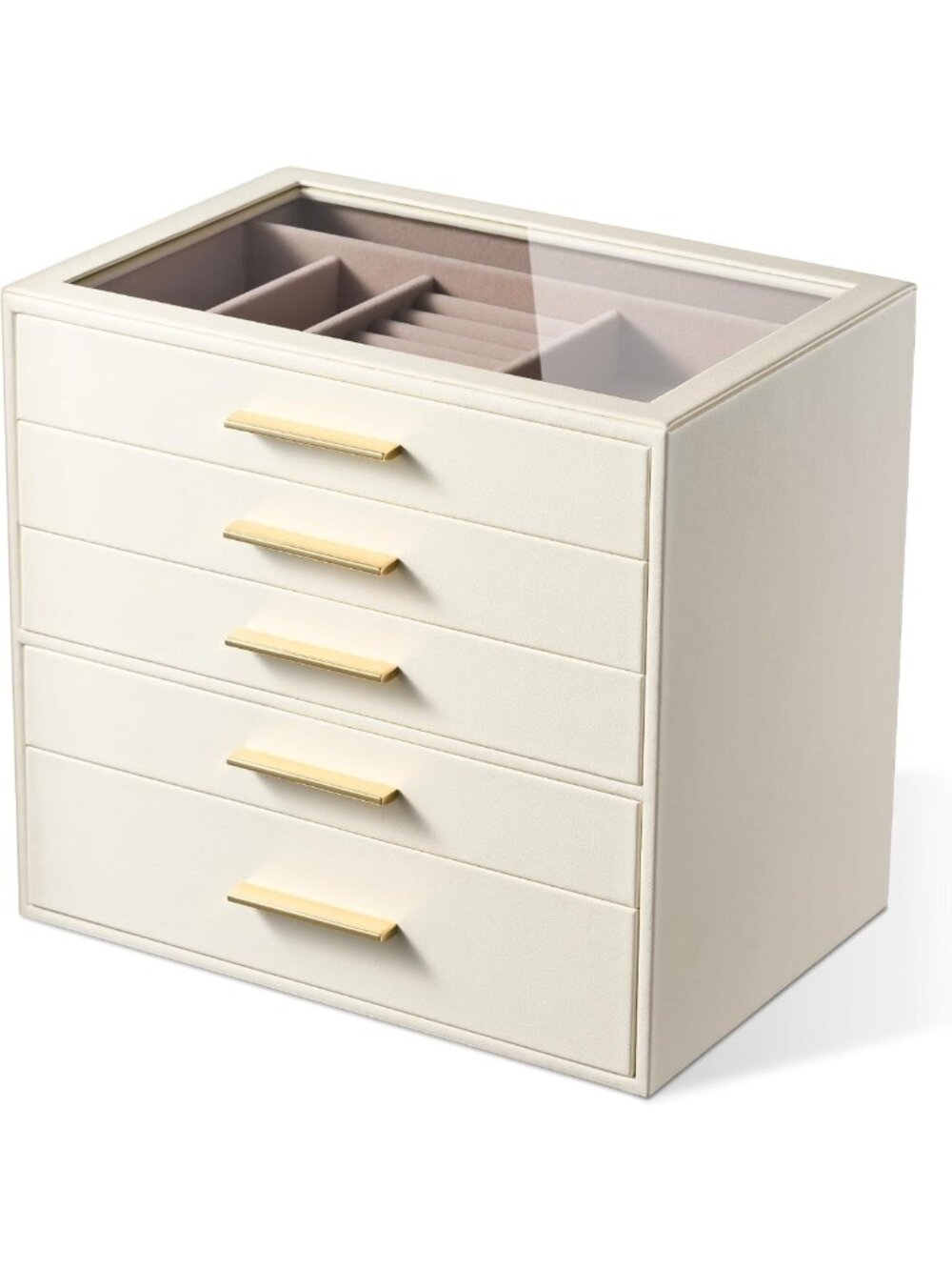 Elegant 5-Layer Jewelry Box Organizer with Glass Window - White Storage Case